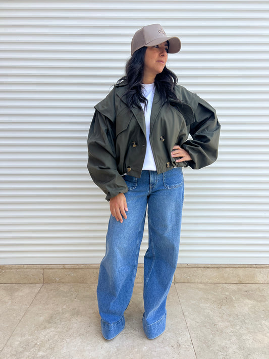 The Cropped Puff Jacket - Olive